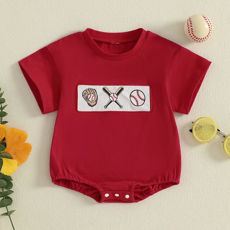 Newborn Boys Baseball Romper Shirts Infant Baby Summer Clothes Short Sleeve Bodysuit Tops