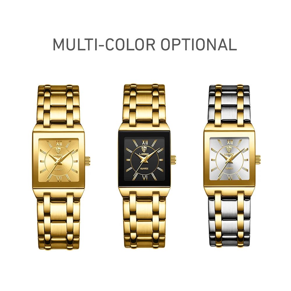 LIEBIG Luxury Golden Quartz Wristwatches For Female Girl Male Fashion 30m Waterproof Women Ladies Mens Watches Relogio Feminino