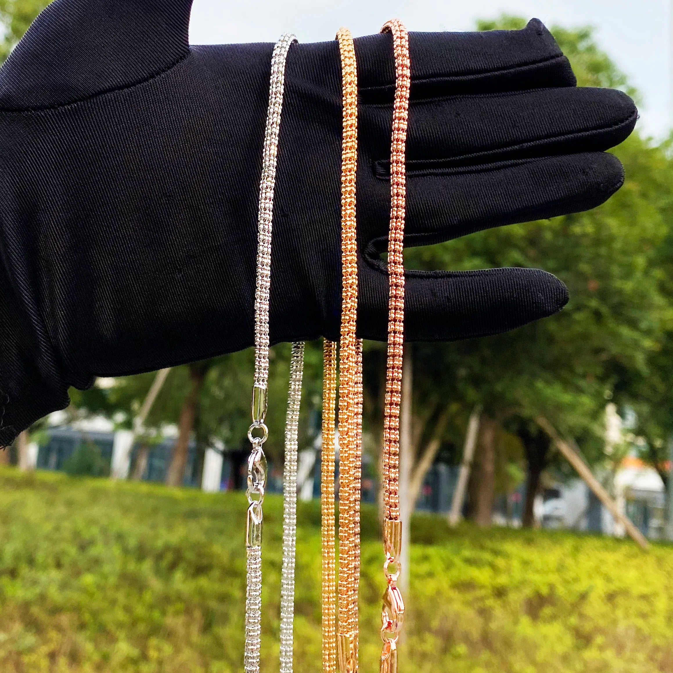 Aokaishen Round Snake Link Necklace Choker for Women Real Gold Plated Hip Hop Jewelry