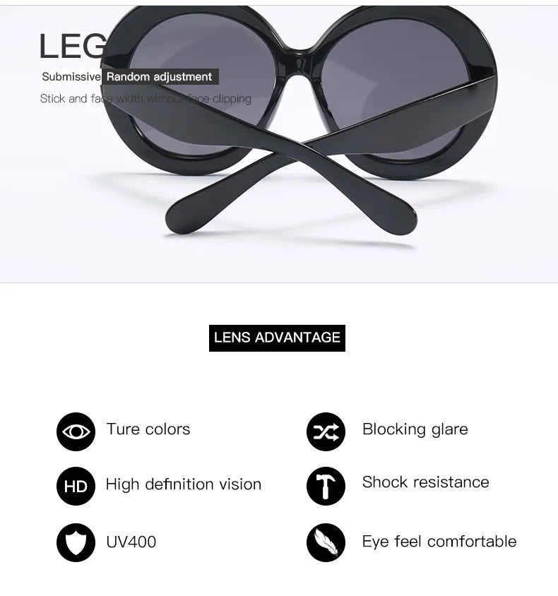 Unisex Big Round Sunglasses Women 2023 New Fashion Retro Oversized Sun Glasses Vintage Gradient Black Shades Luxury Eyewear