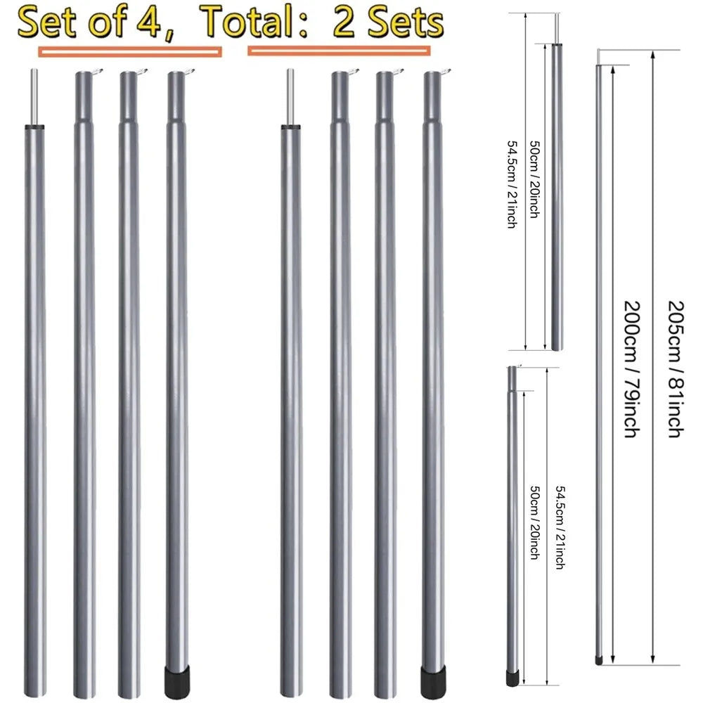 Set of 2 Tent Tarp Poles Universal Telescopic Adjustable Aluminium Camping Awning Poles Tent Accessories for Headroom Canopy