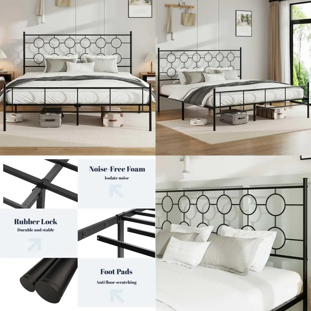 Victorian-Style Metal Platform Bed Frame with Headboard, Footboard, and 12-Inch Storage Space