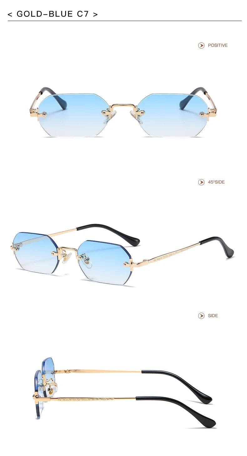 Vintage Rimless Polygon Sunglasses Women Men Luxury Brand Designer Popular Travel Small Frame Sun Glasses Ladies