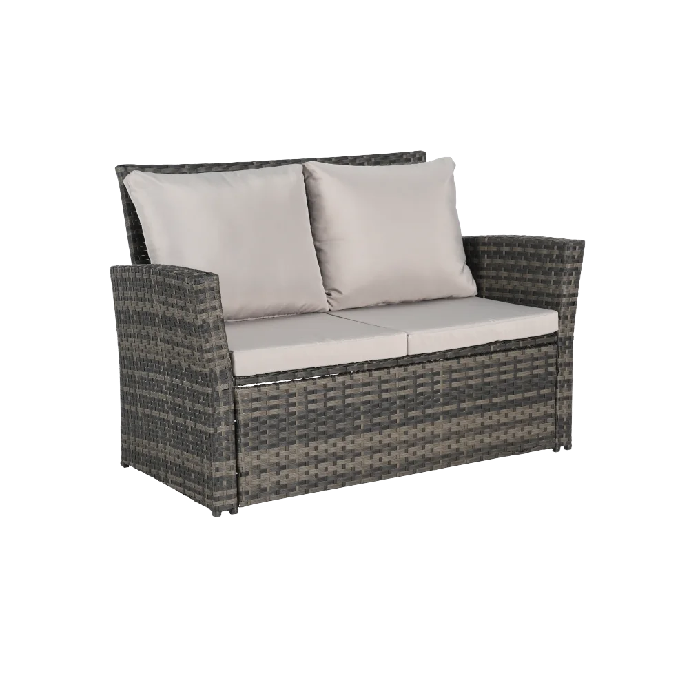 4 Pieces Outdoor Patio Furniture Sets Garden Rattan Chair Wicker Set, Poolside Lawn Chairs with Tempered Glass Coffee Table