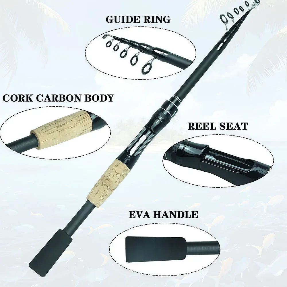 SantaKing Spinning /Casting Telescopic Fishing Rod  1.8m 2.1m Carbon Fiber Portable Travel Fishing Pole Rods