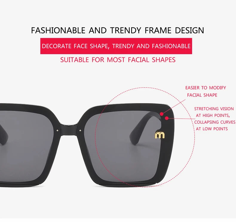 Brand Sunglasses Women's Square Classic Large Frame Fashion Men's Rectangular Letter Design Retro Sun Glasses UV400