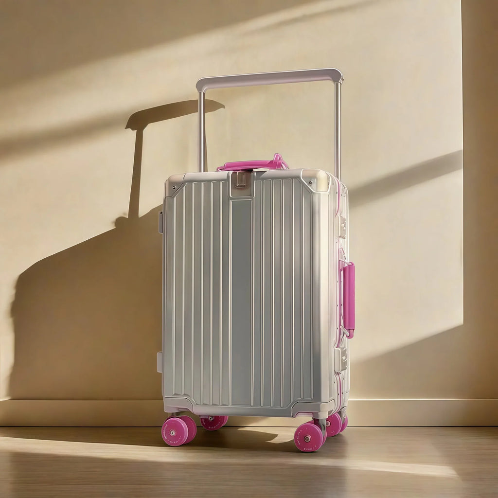Wide Handlebar Rolling Luggage Large Capacity Travel Aluminum Frame Trolley Suitcase with Colorful Silent Spinner Wheel TSA Lock