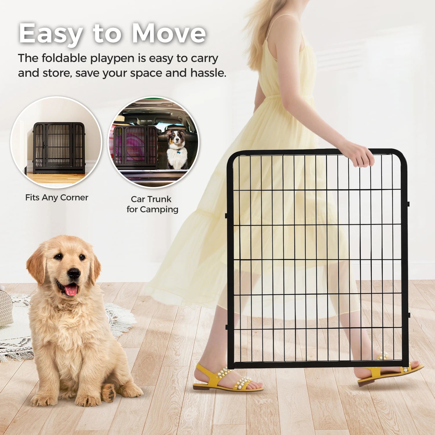 Heavy-Duty Metal Puppy Playpen – 24"/32"/40" Options, 8/16 Panels, Ideal for Indoor Use & Outdoor (RV Camping, Yard, Garden)