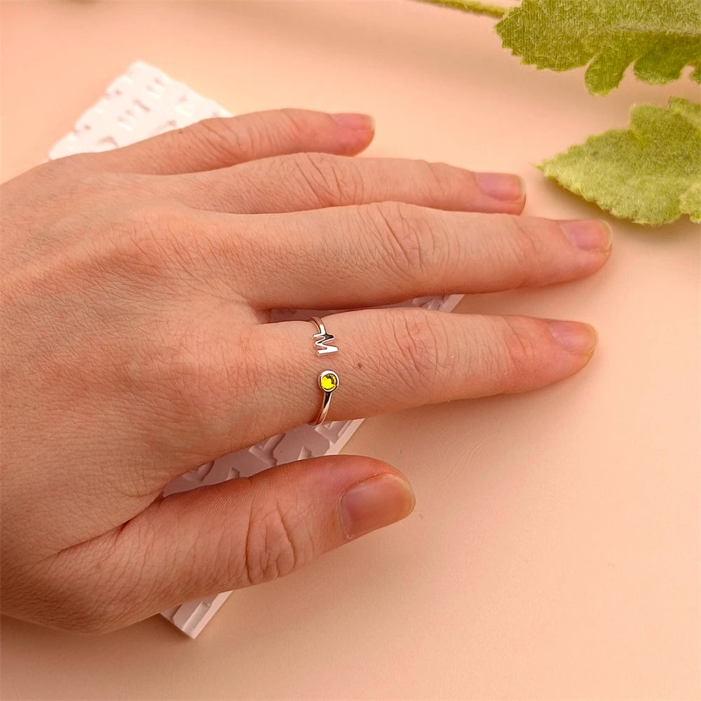 Custom Initial Birthstone Ring Personalized Skinny Letter Rings for Women Gemstone Jewelry Bridesmaid Gift Zircon Name Anillos