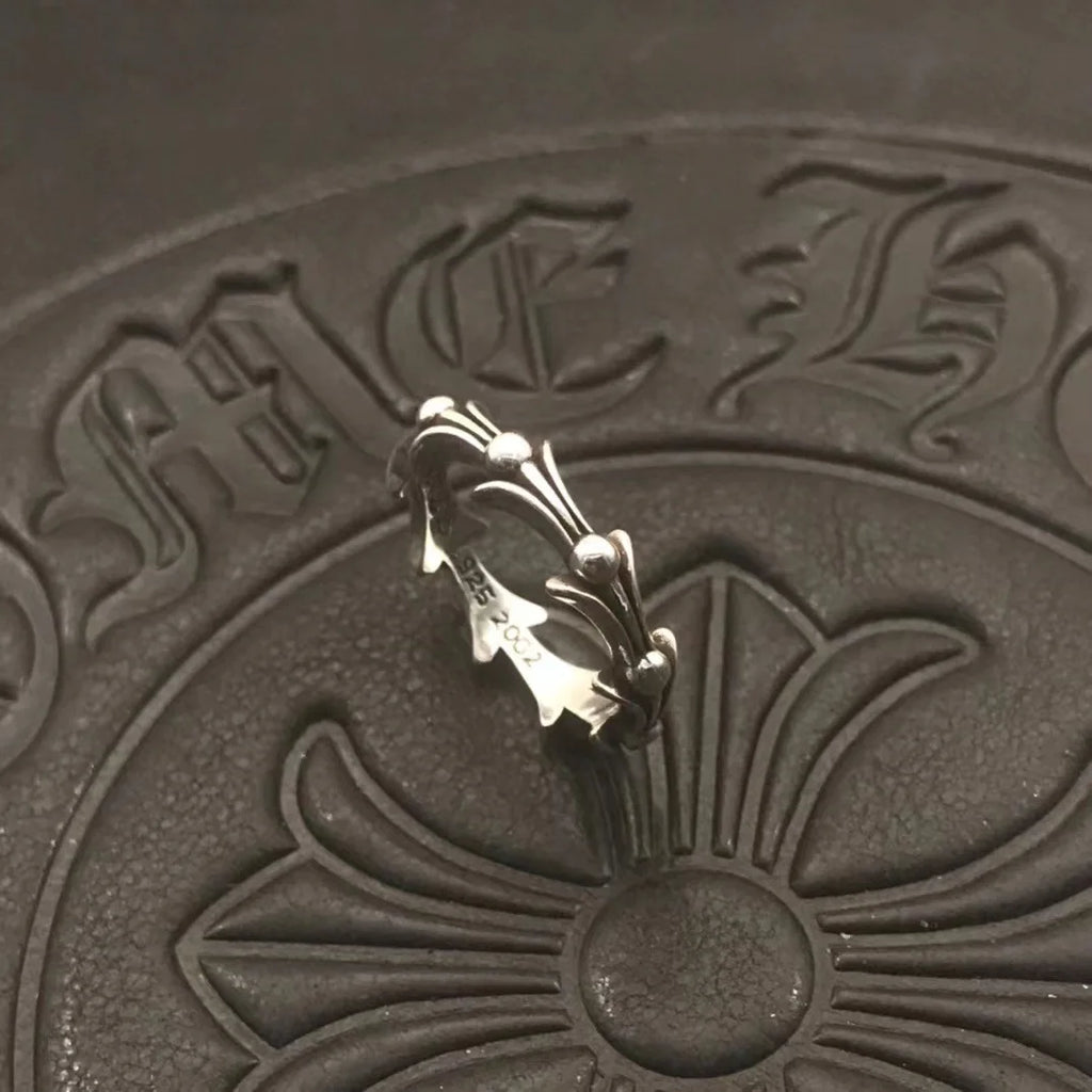 2025 Hot-selling Fashion Ring Thai Silver Retro Iris Fishbone Thin Ring No-fading Men's Medieval Niche High-end Feeling