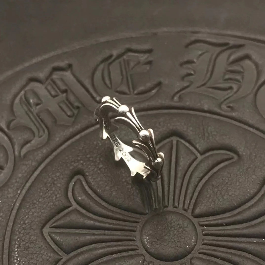 2025 Hot-selling Fashion Ring Thai Silver Retro Iris Fishbone Thin Ring No-fading Men's Medieval Niche High-end Feeling