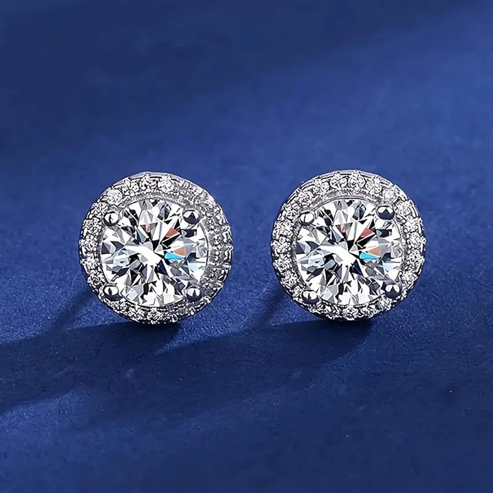 Real 0.5CT D Color All Moissanite Round Earrings For Women 925 Sterling Silver Sparkling Stud Earring Fine Jewelry Ships From US