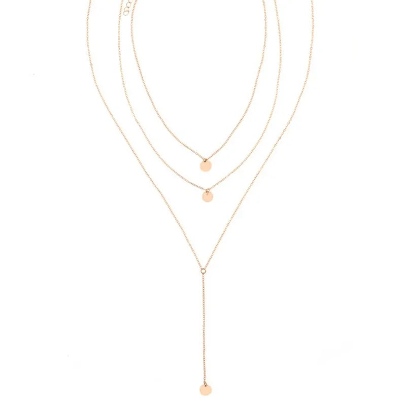 New Arrival 2024 Fashion Minimalist Round Disco Coin Chain Necklace Pendant Dainty Sequins Multi Layers Necklaces Women