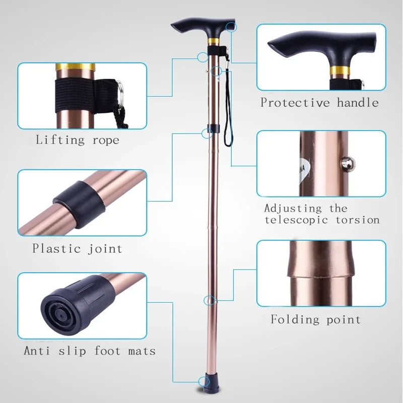 Hiking Camping Mountaineering Poles Walking Stick Telescopic Baton Trekking Poles Folding Cane Crutches Pole Unisex