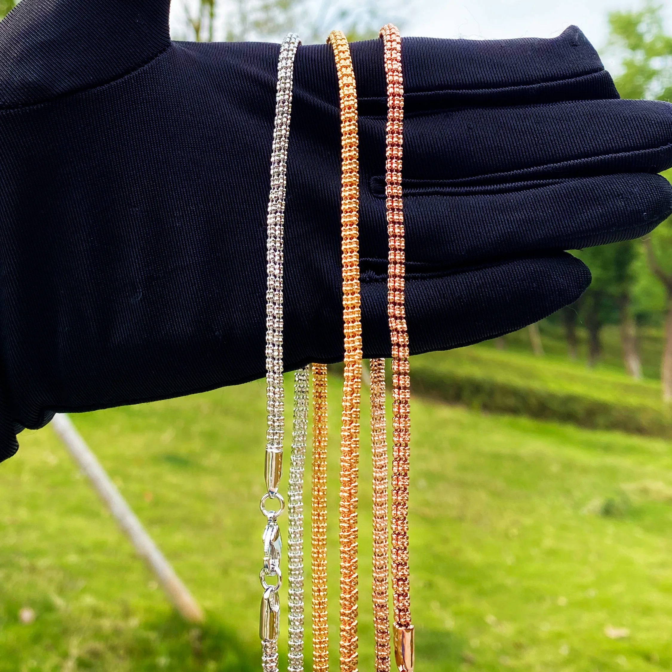 Aokaishen Round Snake Link Necklace Choker for Women Real Gold Plated Hip Hop Jewelry