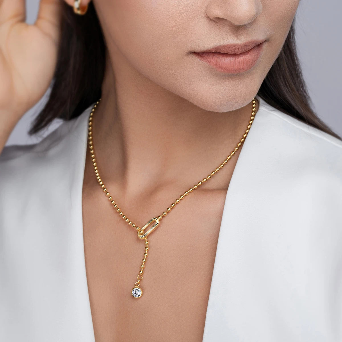 JIUZUAN Moissanite Y-Shape Necklace, S925 Silver, 18K Gold Plated, Elegant Jewelry for Women, Perfect Xmas Gift