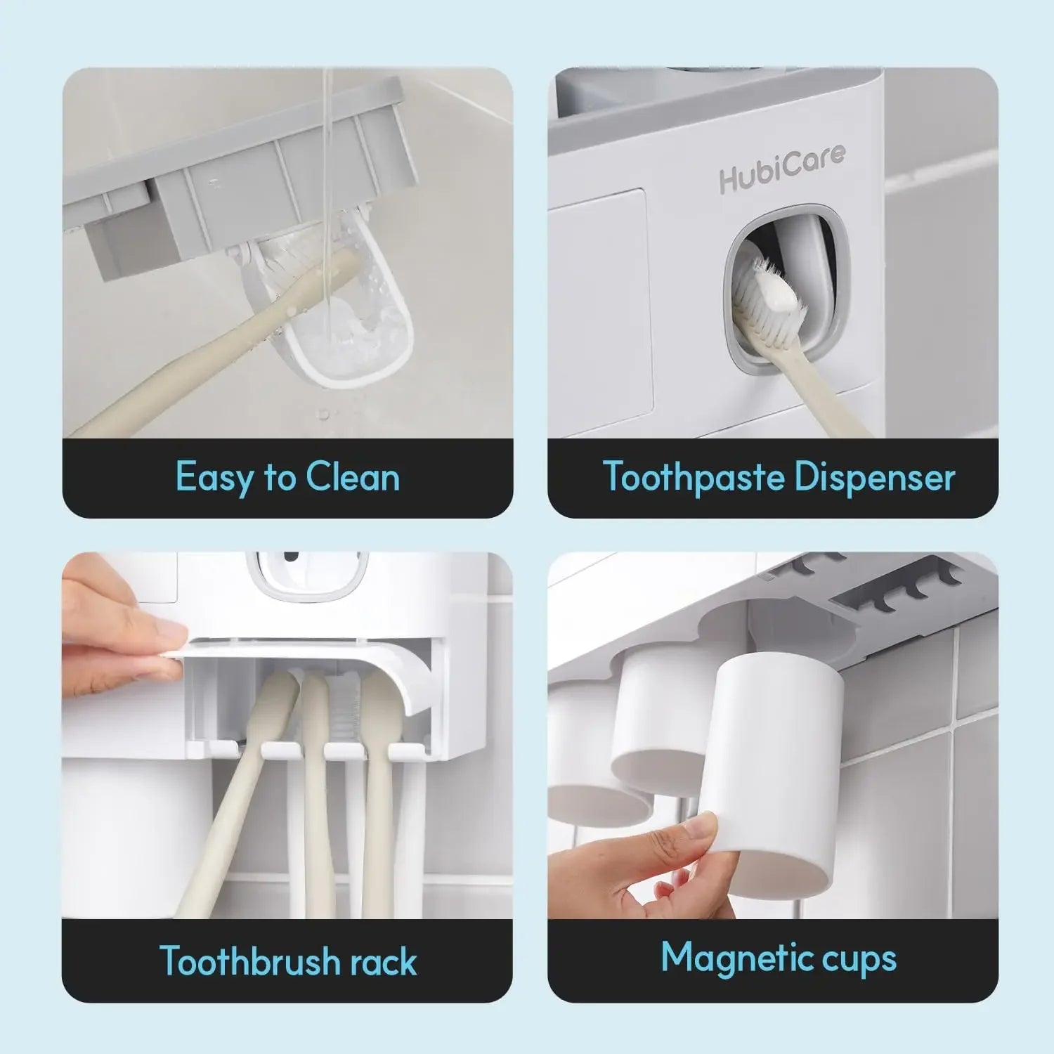 HubiCare Toothbrush Holder with Toothpaste Dispenser Wall Mounted for Bathroom, Automatic Toothpaste Squeezer, Bathroom Organiza