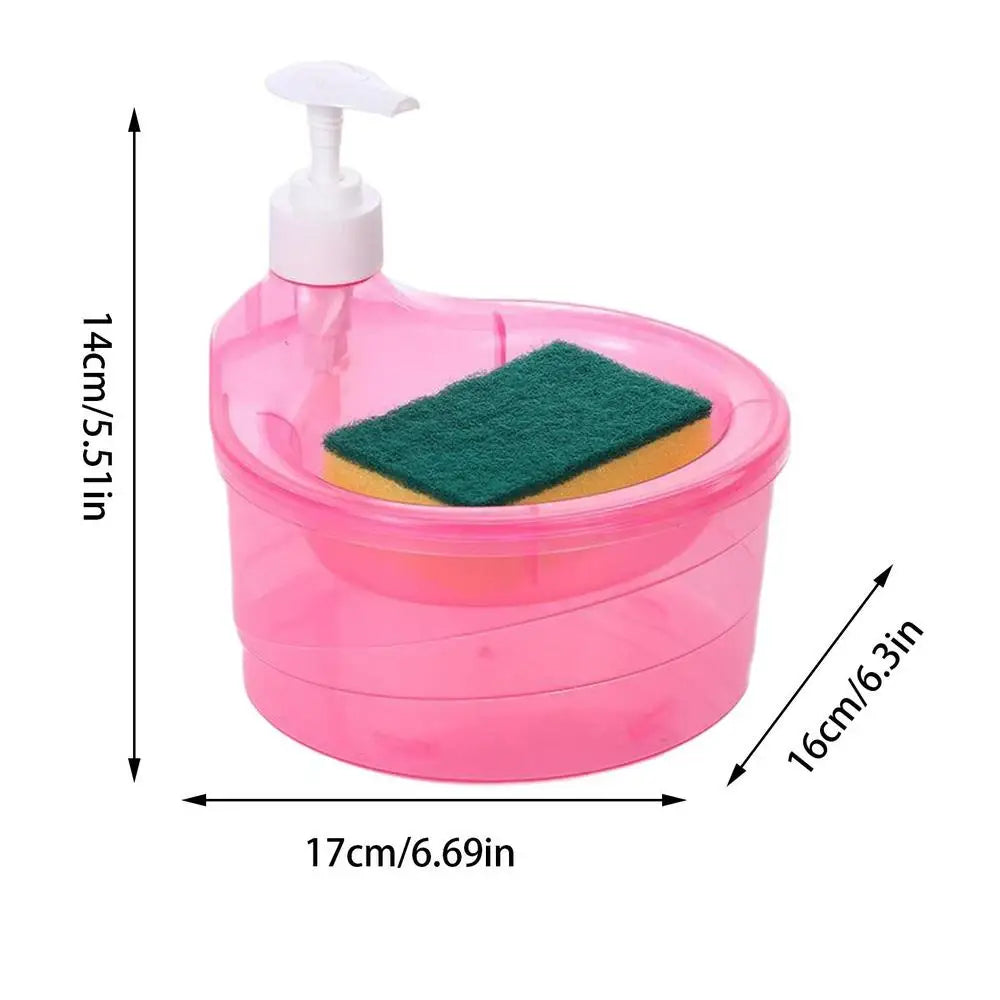 1000ml Soap Dispenser and Scrubber Holder Multi-functional Cafe Dishwashing Container Manual Sink Dish Washing Soap Dispenser