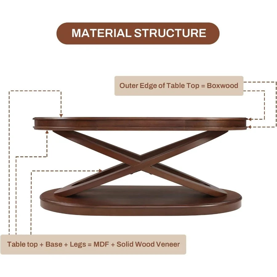 Oval Coffee Tables for Living Room 44 Inch Vintage Wood Walnut Coffee Table with Oval Base Traditiol and Unique XShaped Wooden