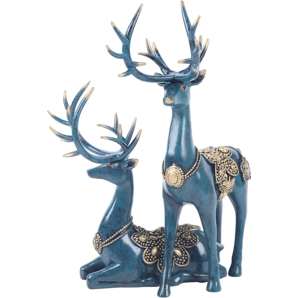 Retro Style 2Psc Christmas Reindeer Figurines Statues,Deer Decor Sculptures Christmas Fireplace for Home Bookshelf Fireplace
