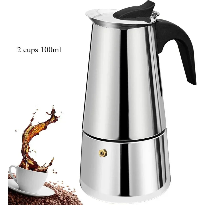 Coffee Maker Moka Pot,2/4/6 Cups Stainless Steel coffee Pot,Italian Coffee Machine Fit Induction Cookers Coffee Accessories