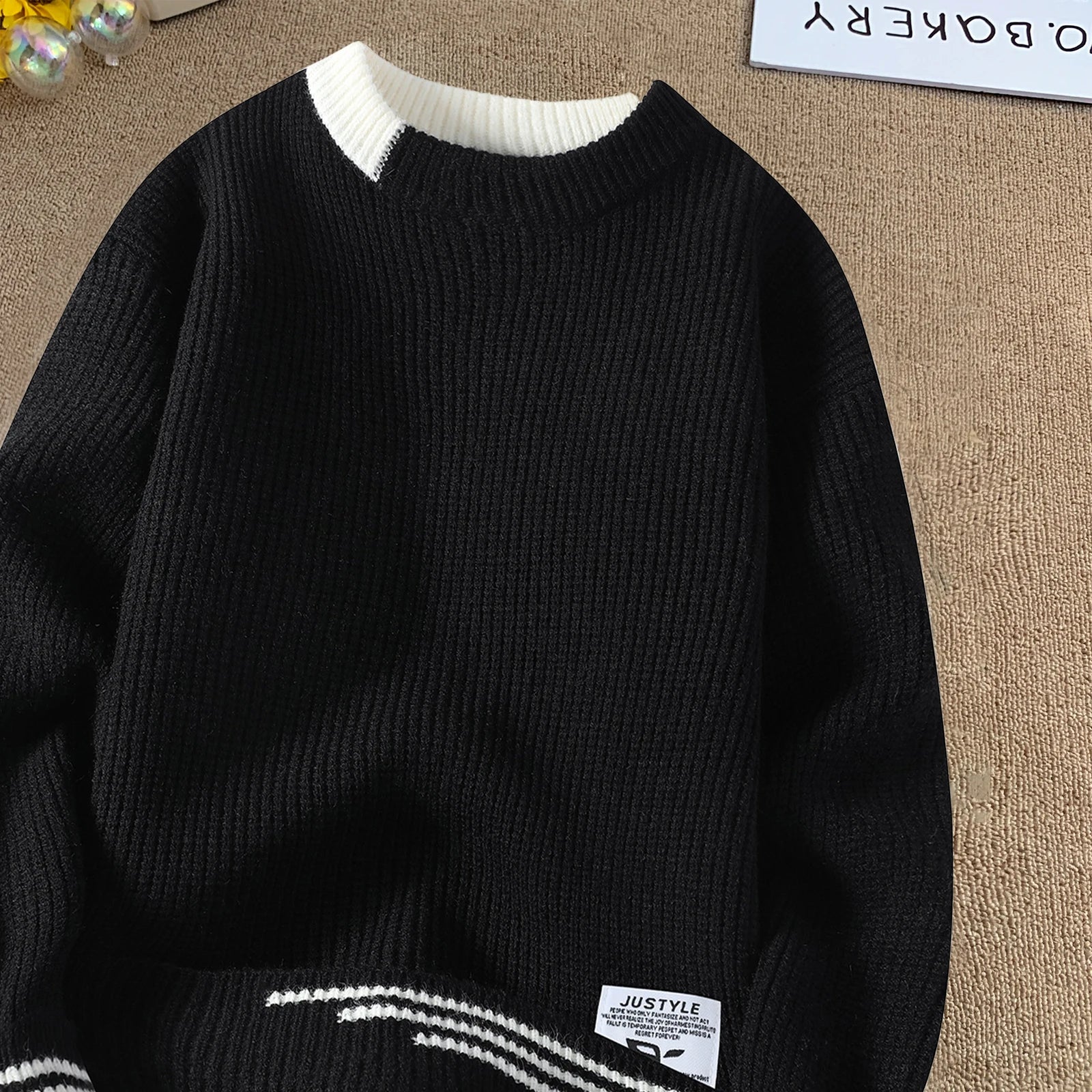 Men Retro Color Collision Twist Sweater Loose Fit Round Neck Knit Jumper Pullover Autumn Winter Casual 4 Colors Knitted Sweaters