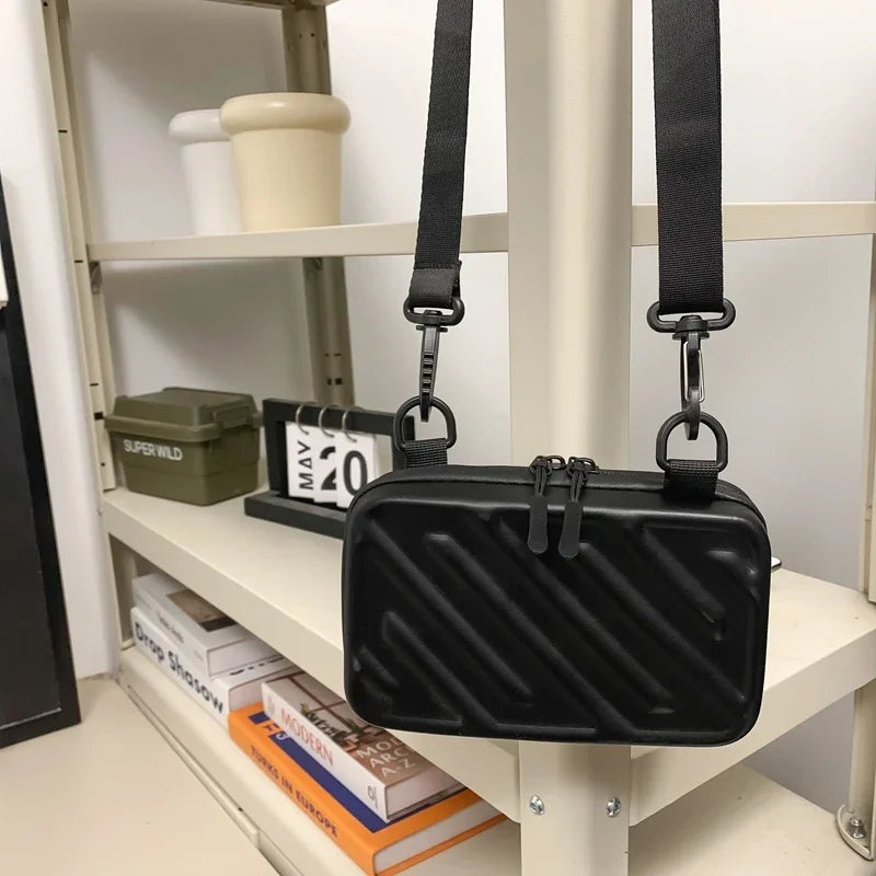 Fashionable Diagonal Striped Crossbody Bags for Men Trendy Box Bag Unisex Shoulder Phone Bag Pressed Shell Men's Messenger Bag