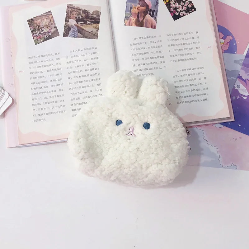 Ins Small Rabbit Shell Coin Bags Purse Kawai Rabbit Mini Makeup Bags Pouch Girl Plush Lipstick Earphone Storage Bags Card Holder
