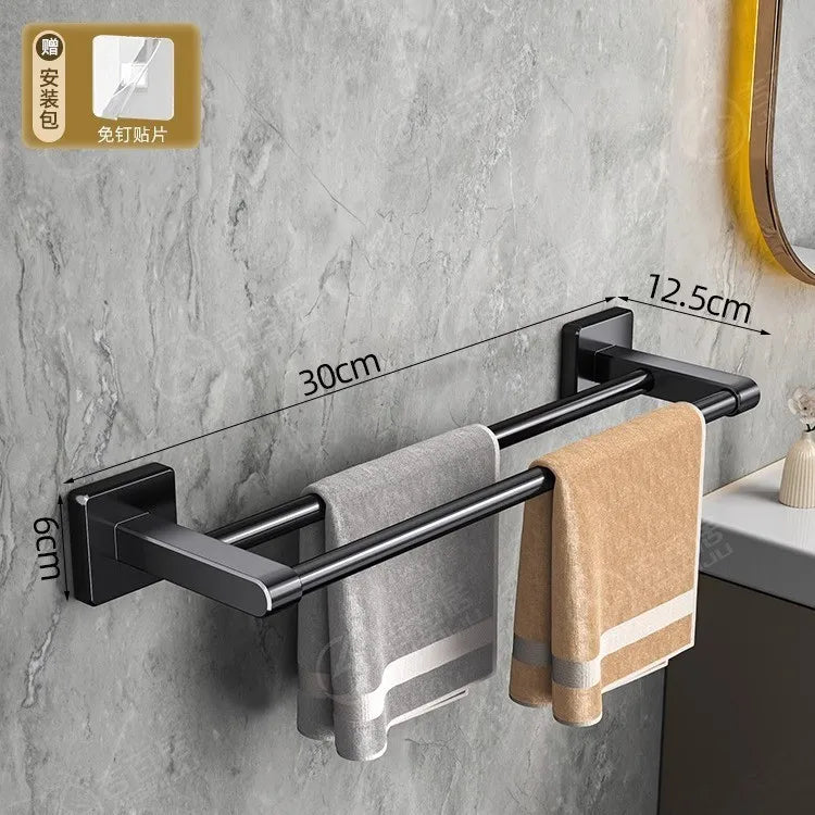 Towel rack modern space aluminum non-perforated wall mounting shelves bathroom towel rack single rod toilet storage hanger