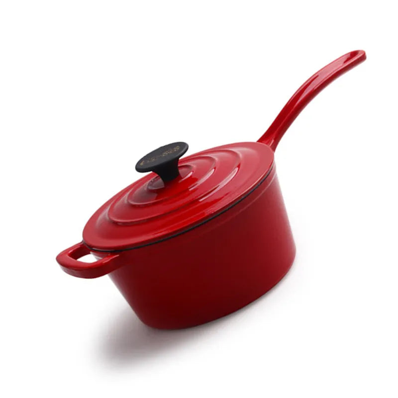 Enameled Cast Iron Saucepan 2 Quart Sauce Pan Nonstick Enamel Coating Pot For Stove Top and Oven Cooking Even Heat Distribution