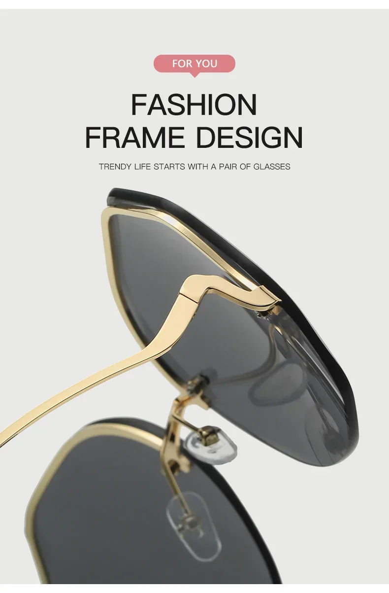 Female Ins Popular Sunglasses Luxury Frameless Ocean Lens Large Sun Glasses Goggles Fashion Travel UV400 Eyewear for Women Men