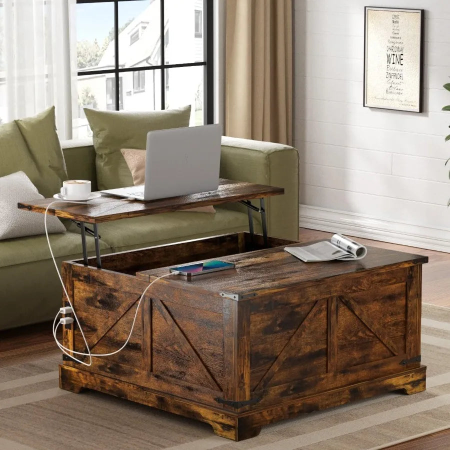 Coffee Tables with Storage for Living Room 35.4 W Lift Top Farmhouse Large Coffee Table with Charging Stationd Large Hidden Sto