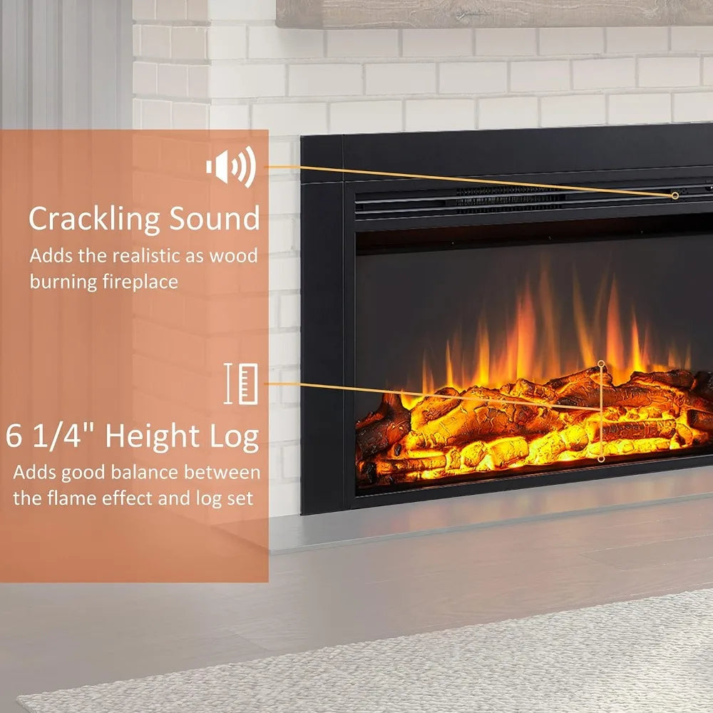 LegendFlame Jaden 36 Electric Fireplace Insert, 22 Tall, with Front Trim, Fire Crackling Sound, 750W/1500W Heater, Remote Contro