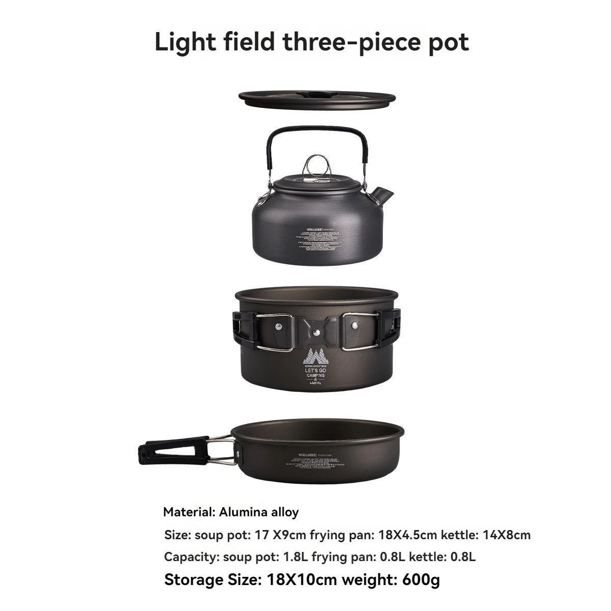 Outdoor Camping Set Pot 1-2 People Pot Portable Camping Cooker Picnic Camping Pot Kettle Frying Pan Cooking Pot, Folding Table