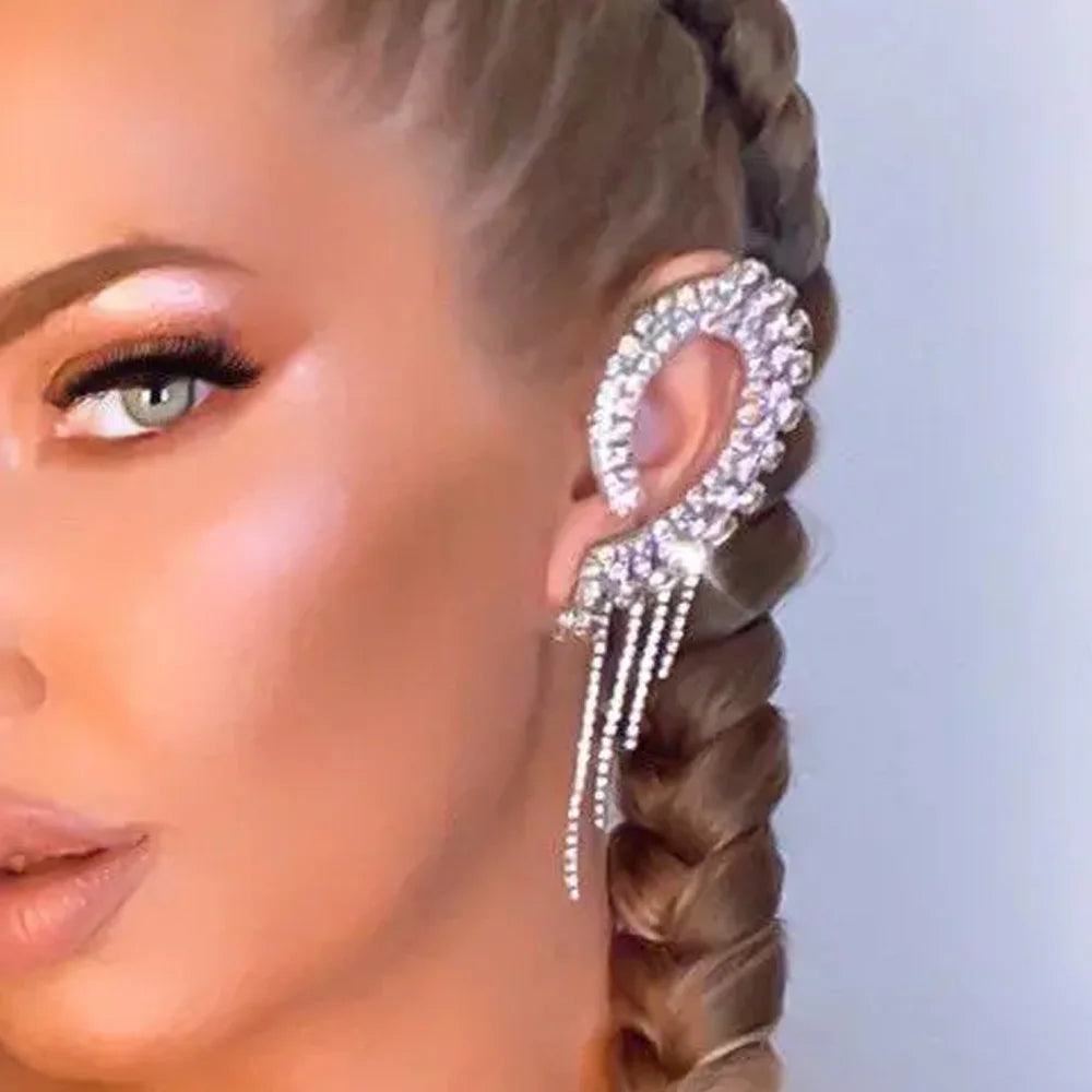 Stonefans Tassel Ear Clips Without Piercing Earrings Jewellery Geometric Earrings Women 2024 Trend Luxury Designer Y2k Gift