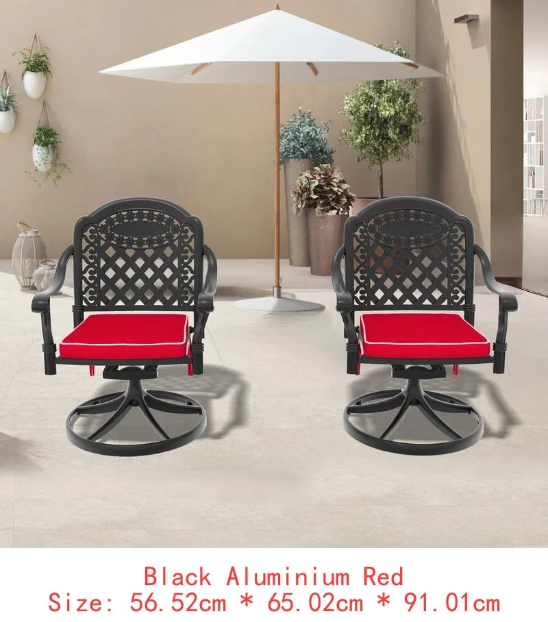 2PCS Aluminum Patio Swivel Chairs with Black Frame and Random Color Cushions