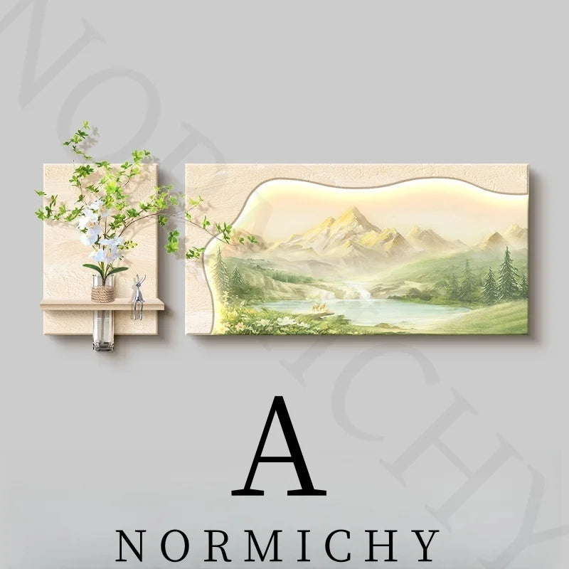 Simple Living Room Decoration Painting Natural Wood Sunshine Sofa Background Wall Hanging Painting High-End Landscape Wall Lamp