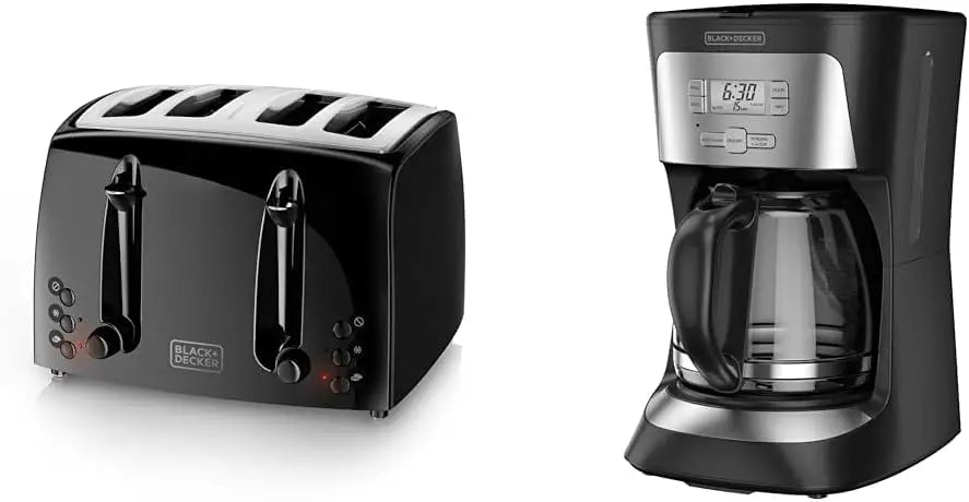 Black Programmable 4-Slice Toaster Set with 12-Cup Coffee Maker And Bread Maker Kitchen Cooking Appliances
