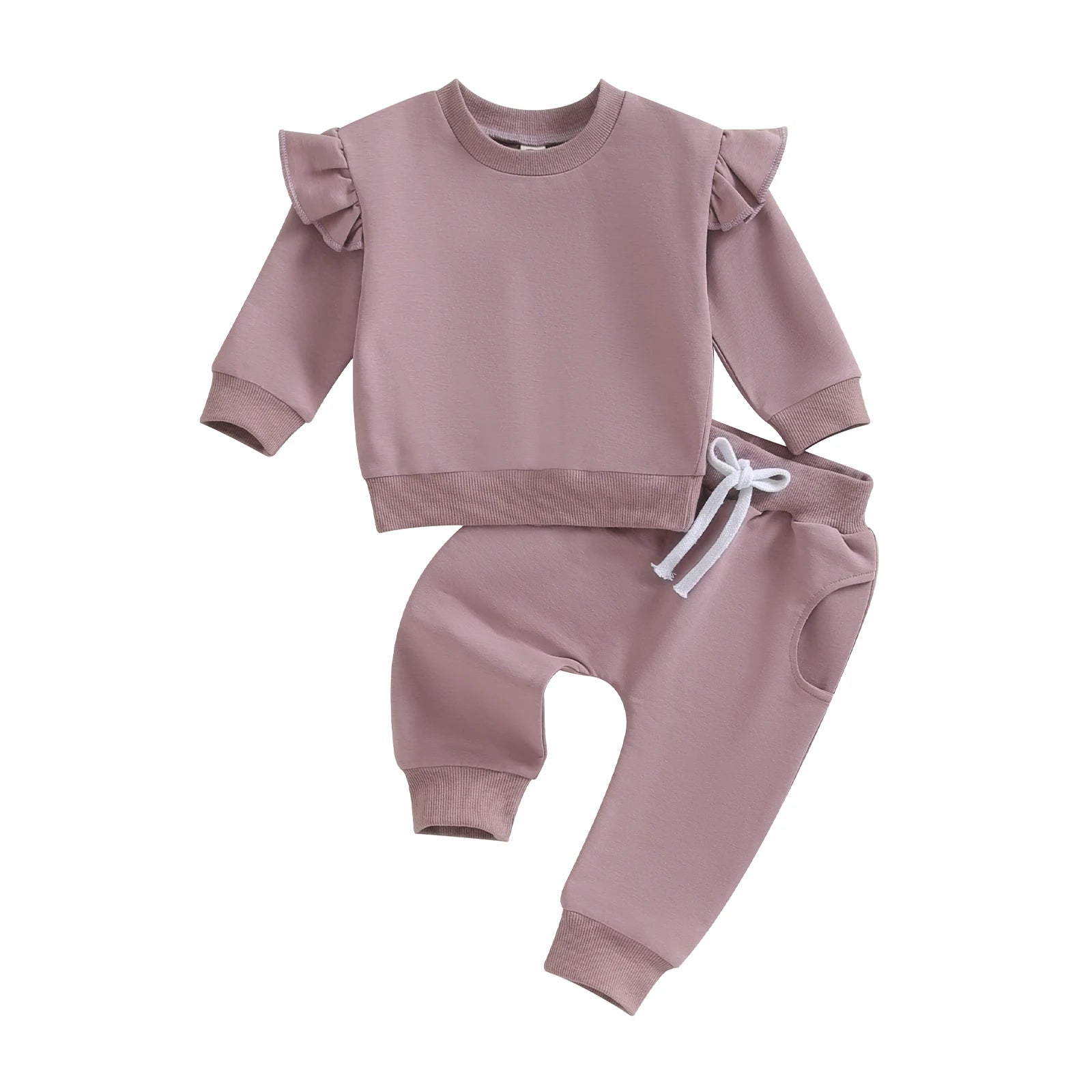 Tregren 0-24M Infant Baby Girls Clothes Long Sleeve Solid Color Sweatshirt Tops Pants 2pcs Set Outfits Toddler Casual Tracksuit