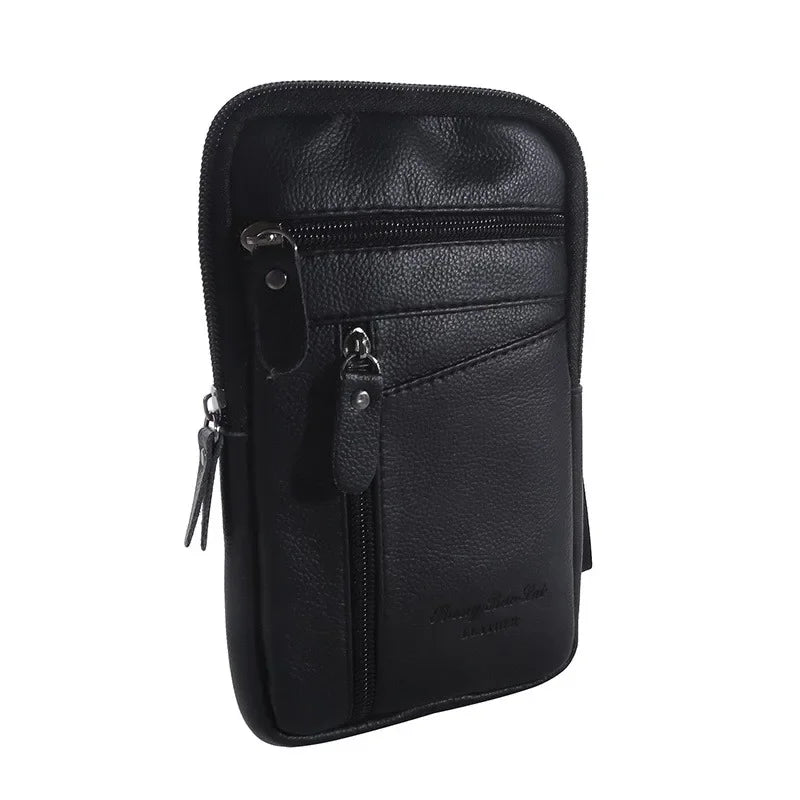 Leather Waist Bag Men's Mobile Phone Bag Wearing Belt Outdoor Sport One Shoulder Small Bag Doing Business Crossbody Bags