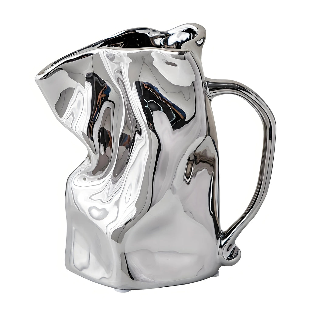 Crinkle Textured Ceramic Vase | Silver Finish Modern Elegance | Multi-Room Decor for Living Room Bathroom Desk