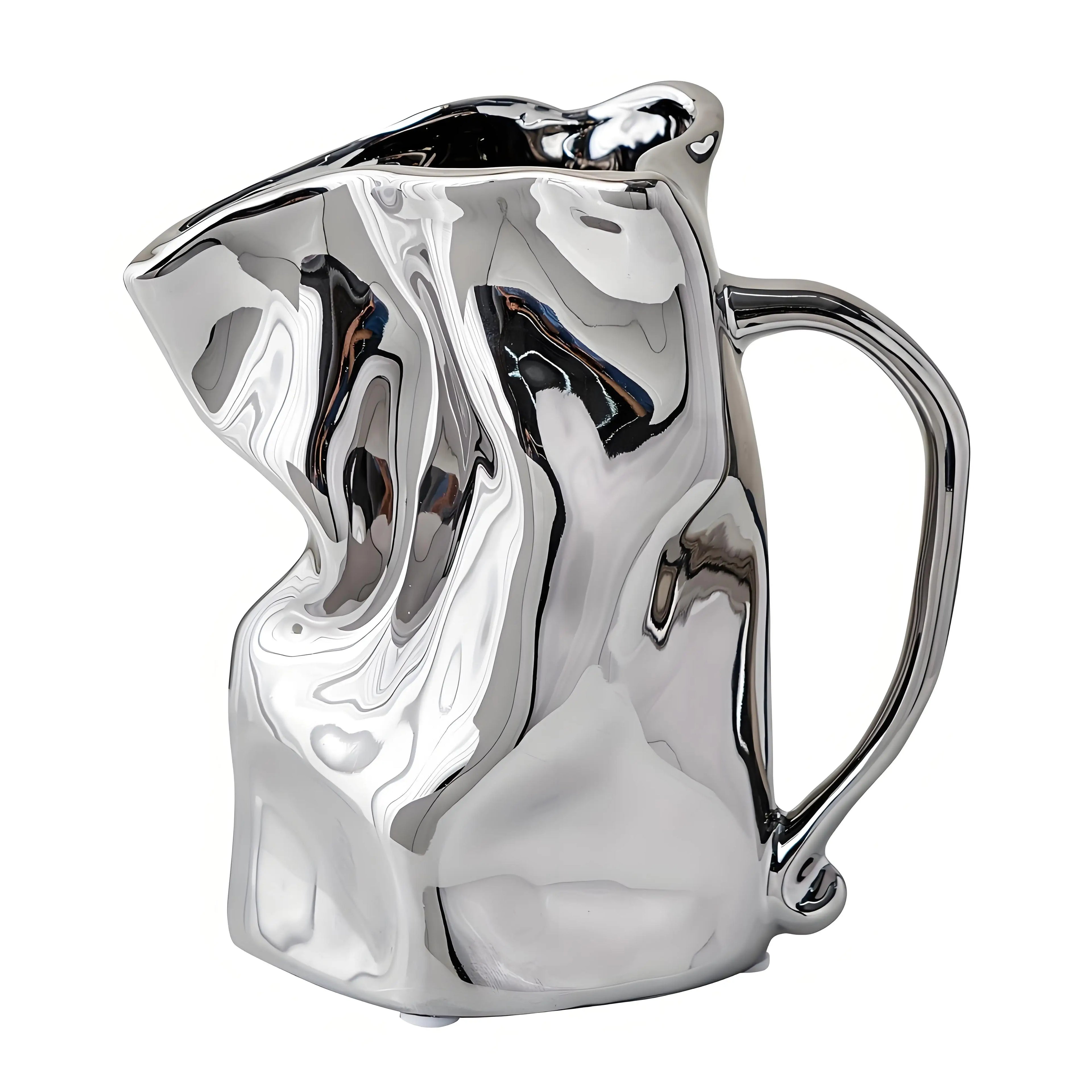 Crinkle Textured Ceramic Vase | Silver Finish Modern Elegance | Multi-Room Decor for Living Room Bathroom Desk