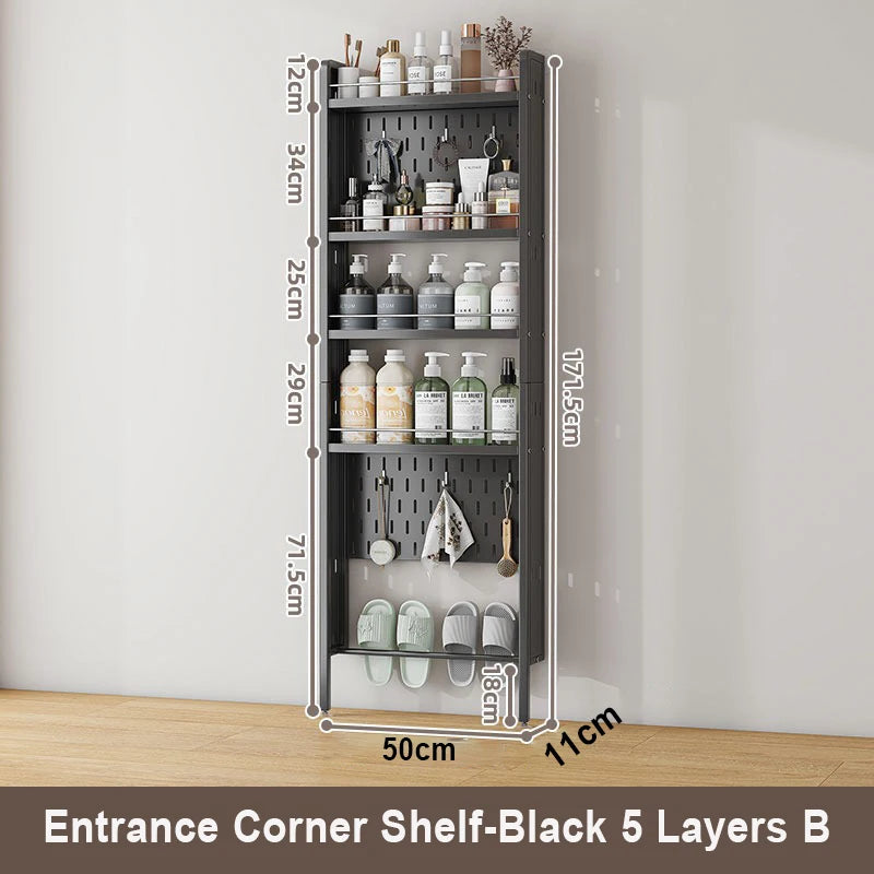 Bathroom Shelf Bath Corner Rack Toothbrush Shampoo Holder Rack Toiletries Organization Entrance Perforated Board Storage Shelves
