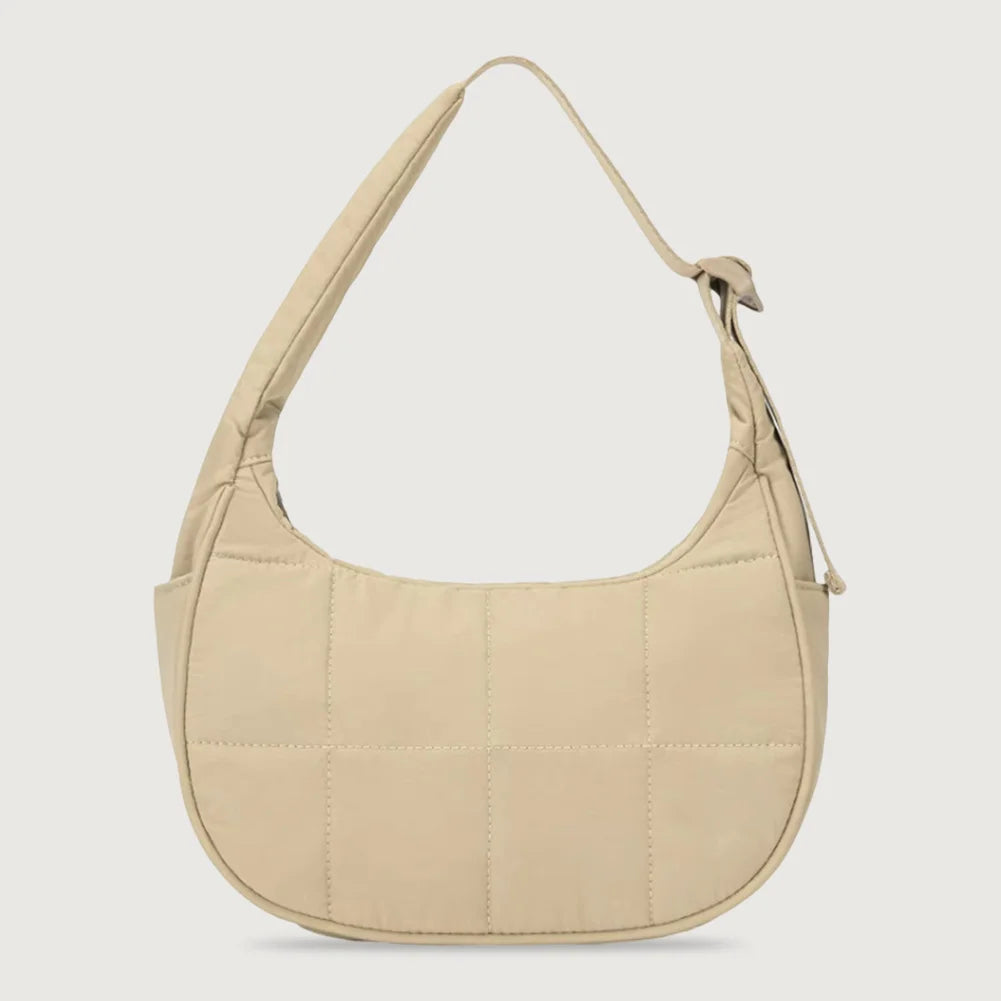 Puffer Shoulder Bag Nylon Adjustable Strap Crescent Bag for Women Quilted Handbag with Zipper Hobo Bag for Work Travel