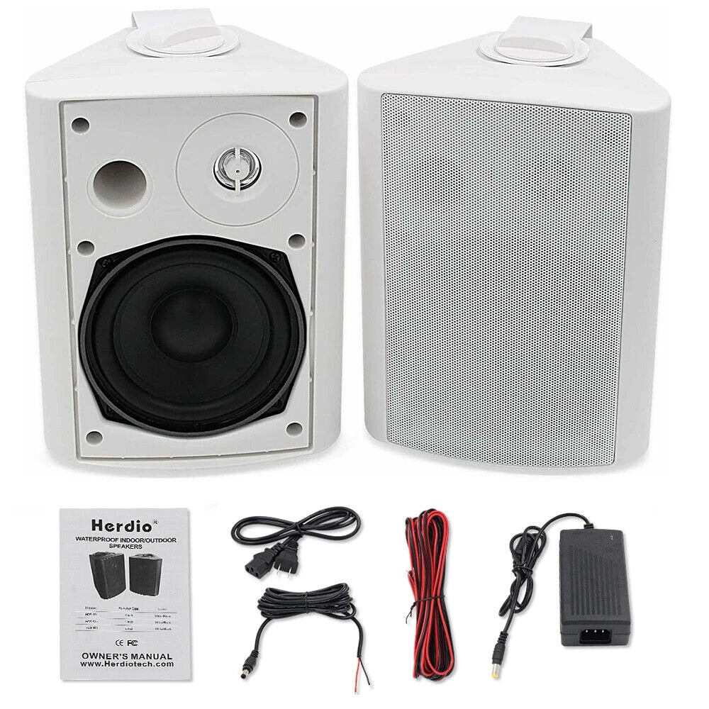 Herdio 2PCS 5.25'' 300W Indoor Outdoor Bluetooth Speakers Waterproof Wired Wall Mount Active Speakers For Garage Deck Home Pool