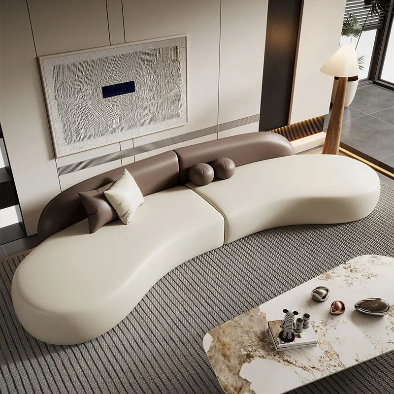 Italian light luxury cat scratching leather curved sofa small apartment modern simple living room high-end minimalist sofa
