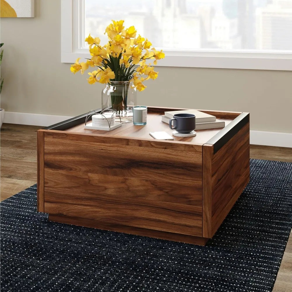 Sauder Manhattan Gate Contemporary Square Coffee Table in Blaze Acacia Finish