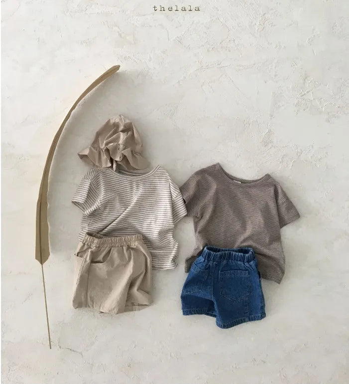 Baby Boy Stripe Shirt Summer Casual Short Bat Sleeve Kids Shirt for Boys Clothing Children Girls Sports Shirt Cotton Tops