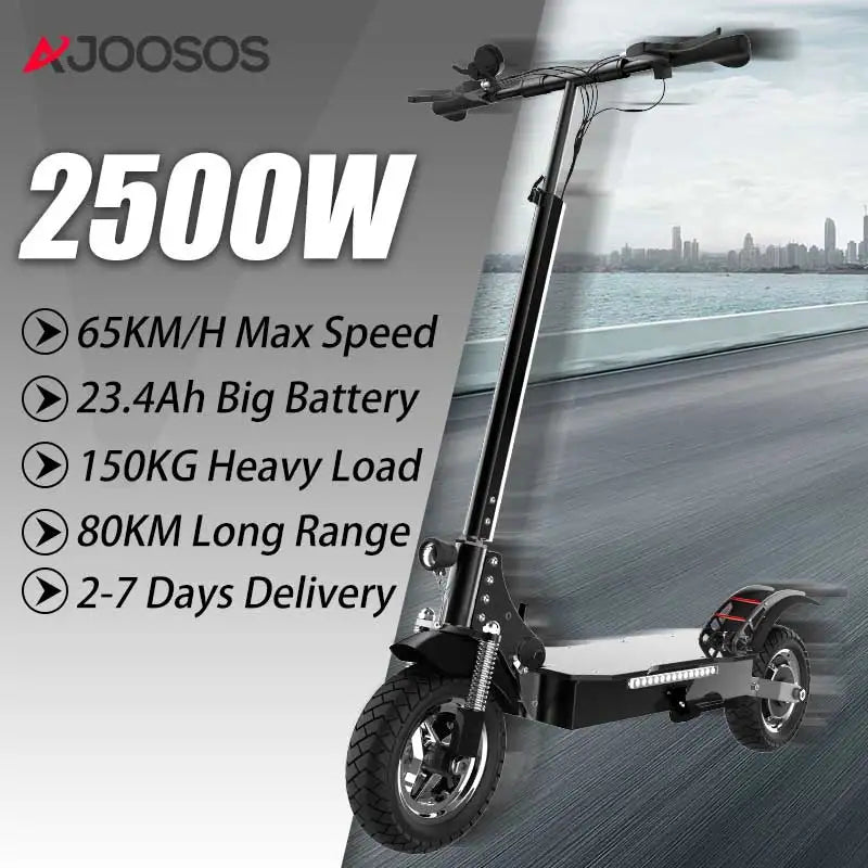 Up to 65km/h 80km 1200W 2500W Adults Electric Scooters 48V/52V Motor 10'' Pneumatic Tires Foldable E Scooter 200kg Loading