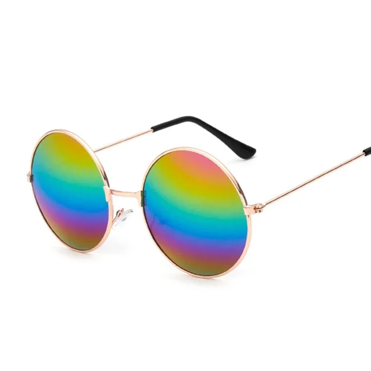 Classic Round Sunglasses Women Vintage Circle Design Sun Glasses For Women Male Small Frame Metal Colorful Ocean Mirror Retro
